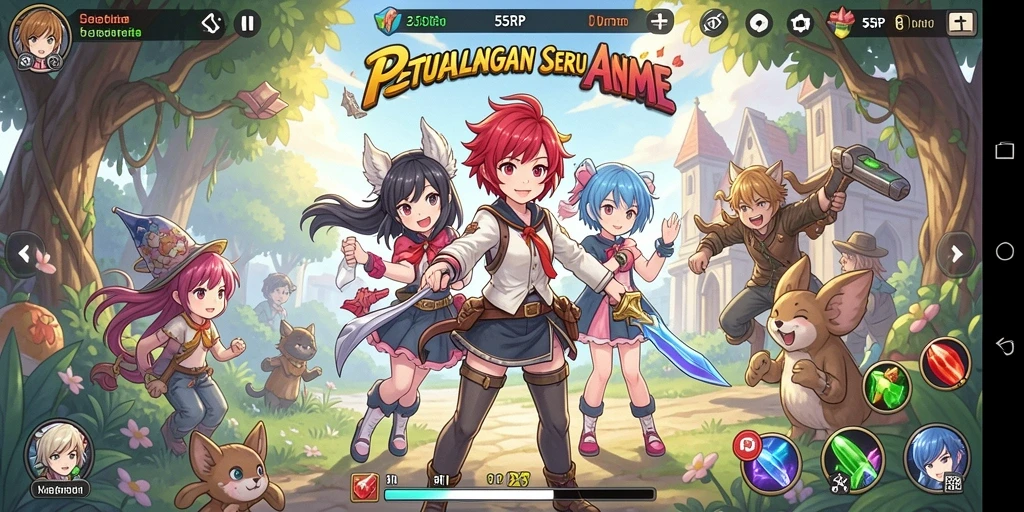 Screenshot 55RP menampilkan gameplay menarik dan karakter anime ikonik.