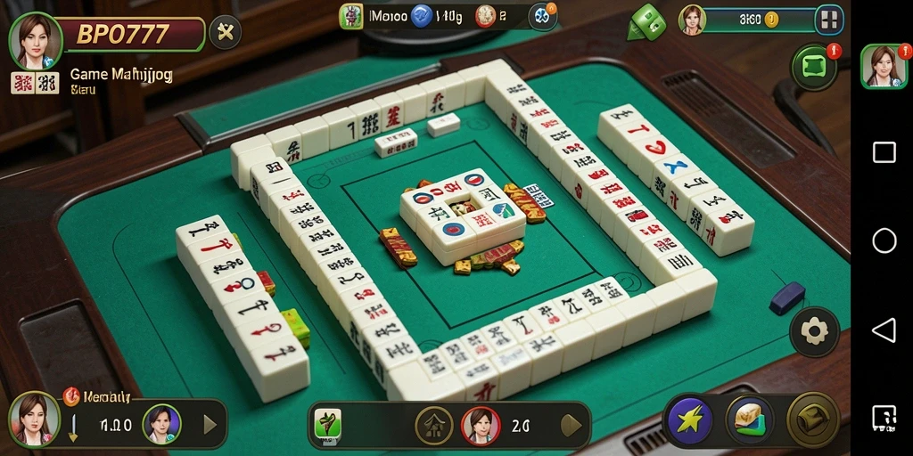 Screenshot BPO777 menampilkan antarmuka permainan Mahjong yang menarik dan interaktif.