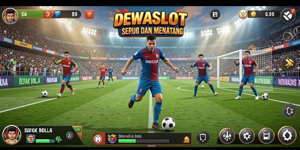 Tampilan gameplay DEWASLOT dengan aksi sepak bola yang seru.