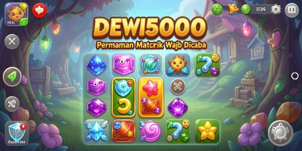 Gameplay menarik DEWI5000 dengan berbagai permata berwarna.