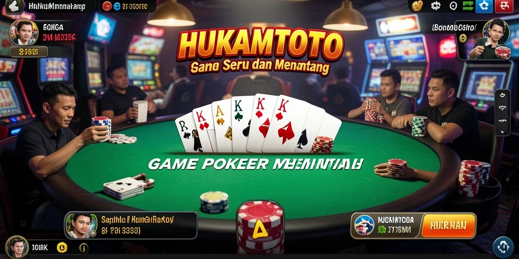 Gameplay seru HUKUMTOTO dengan suasana Poker yang mendebarkan.
