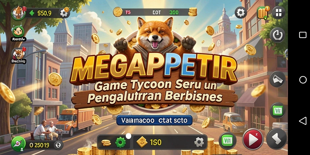 Tampilan gameplay seru dalam MEGAPETIR yang menampilkan bisnis yang berkembang.