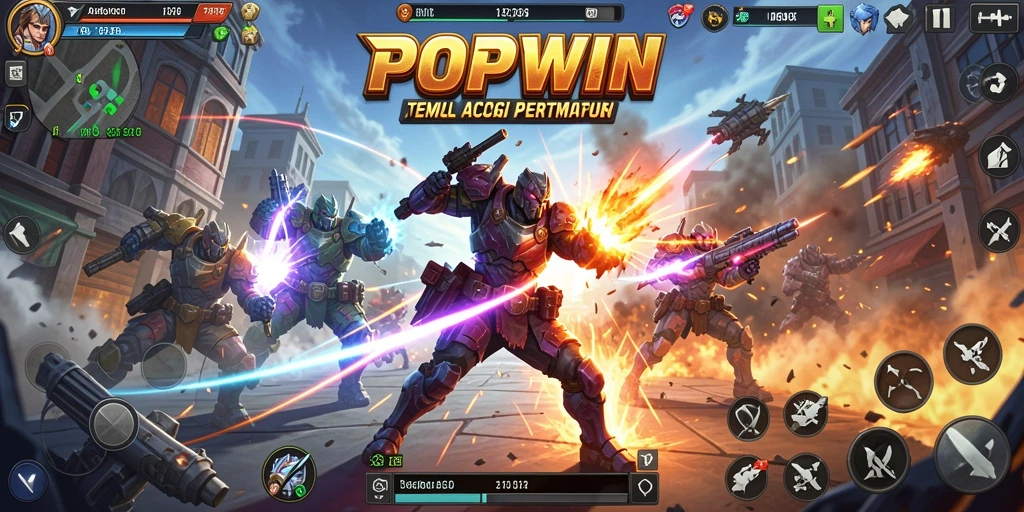 Screenshot utama menunjukkan gameplay seru dalam pertempuran TPS.