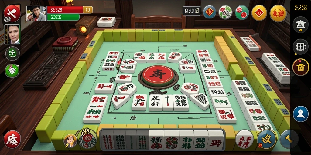 Tampilan gameplay menarik SE328 dengan ubin Mahjong yang bervariasi.