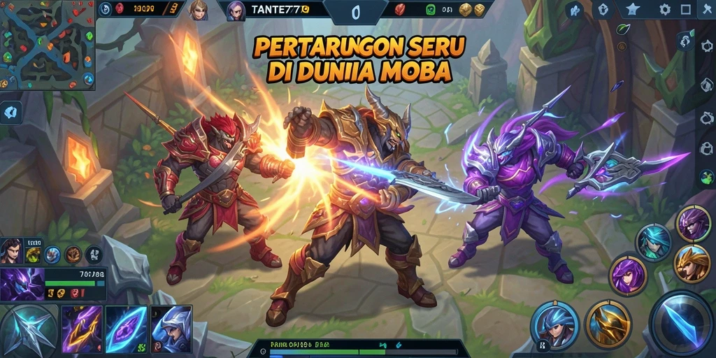 Screenshot gameplay seru dari TANTE777 dalam pertarungan MOBA.
