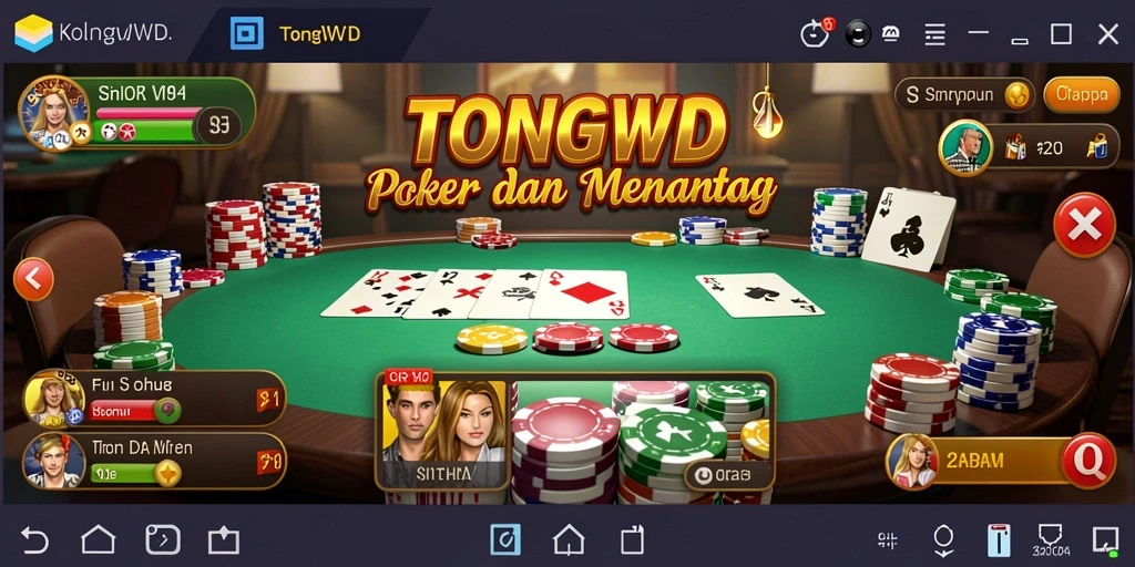Tampilan gameplay TONGWD dengan aksi poker yang mendebarkan.