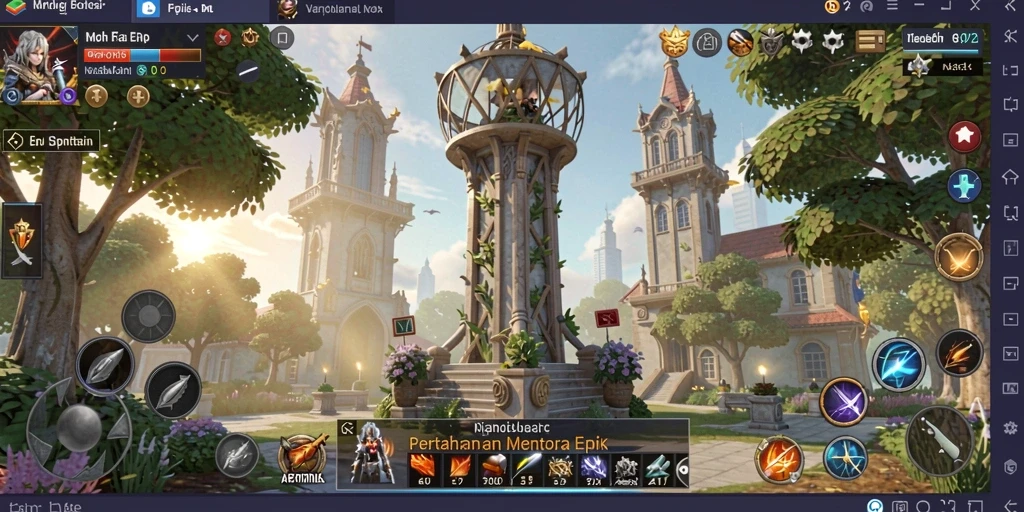 Screenshot menampilkan gameplay menantang dalam Tower Defense.