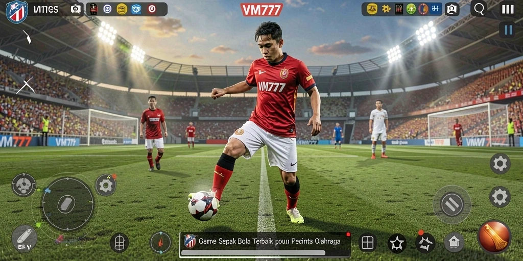 Tampilan seru dari gameplay sepak bola di VM777.